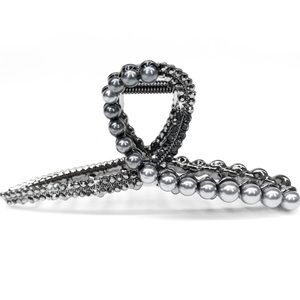 VICTORIAN COLLECTION HEMATITE PEARL HAIR CLIP CLAW CLIP
